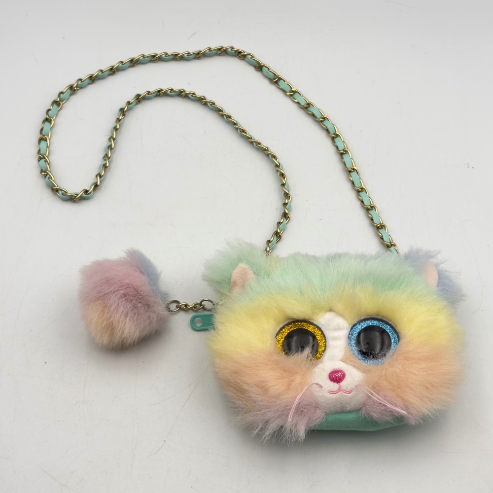 Ty Heather Cat Rainbow Pastel Faux Fur Crossbody Purse Y2K OS Beanie Boos Bag
